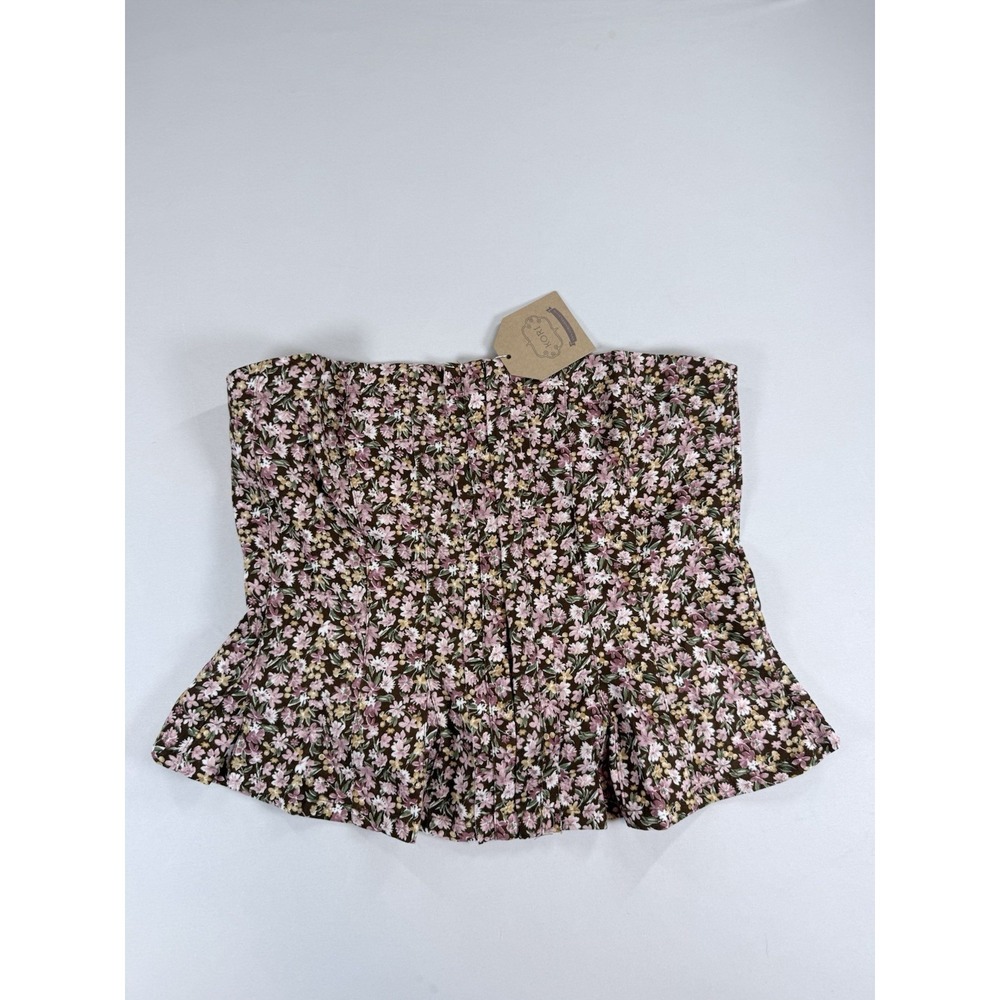 Floral Corset Top Strapless Bustier Peplum Women Brown Pink Cottagecore by KORI - Picture 2 of 6
